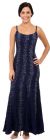 Flared Sequined Prom Dress with Spaghetti Straps in Navy